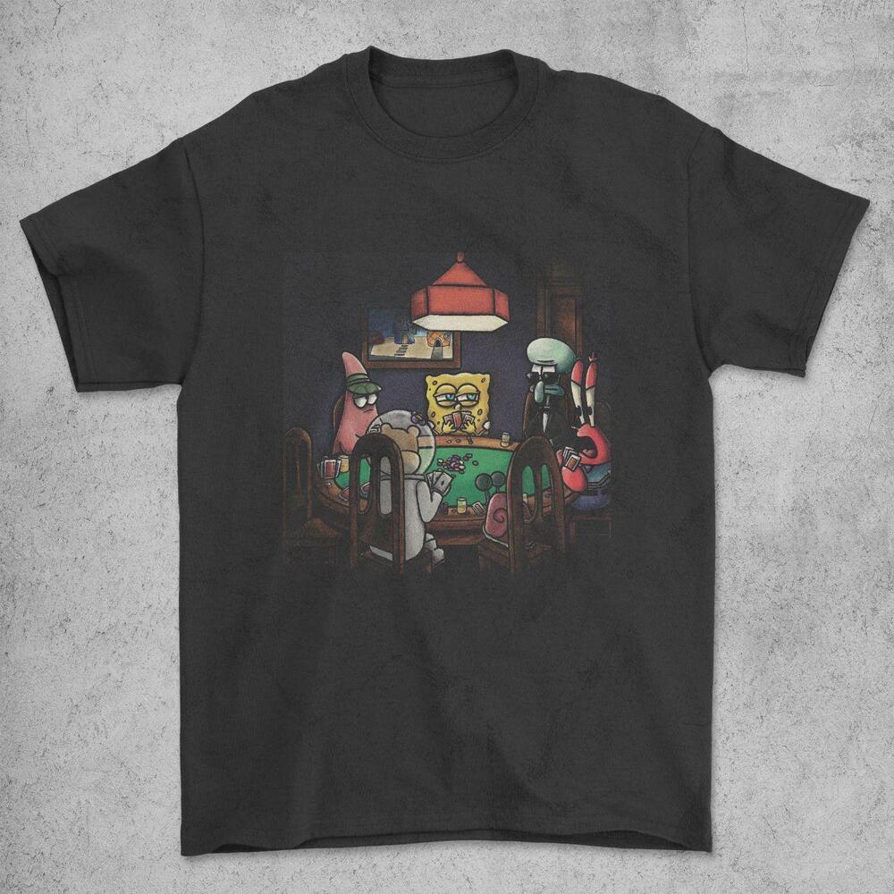 Funny Spongebob Playing Poker T-Shirt Black